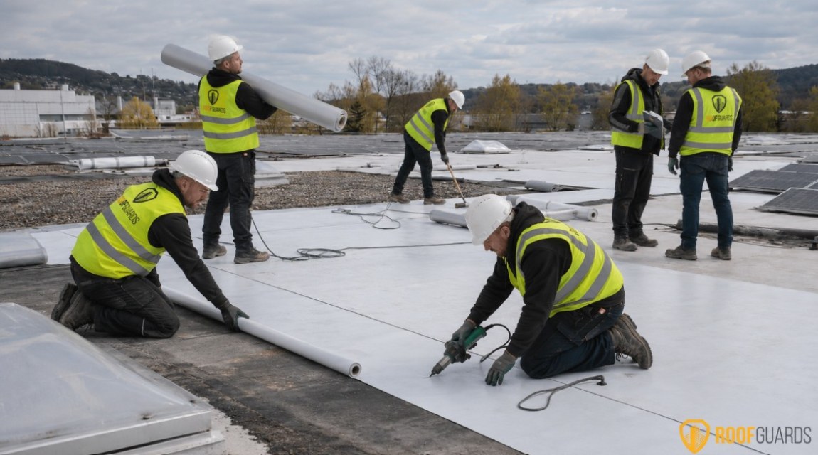Servisní oprava PVC hydroizolace na&nbsp;průmyslovém objektu v&nbsp;Kuřimi